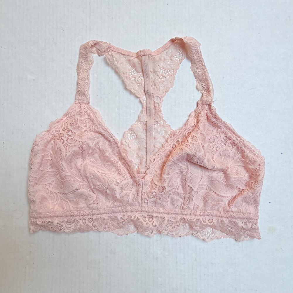 Auden Bralette Womens XL Pink Lightly Lined Lace Racerback V-Neck Wire-Free